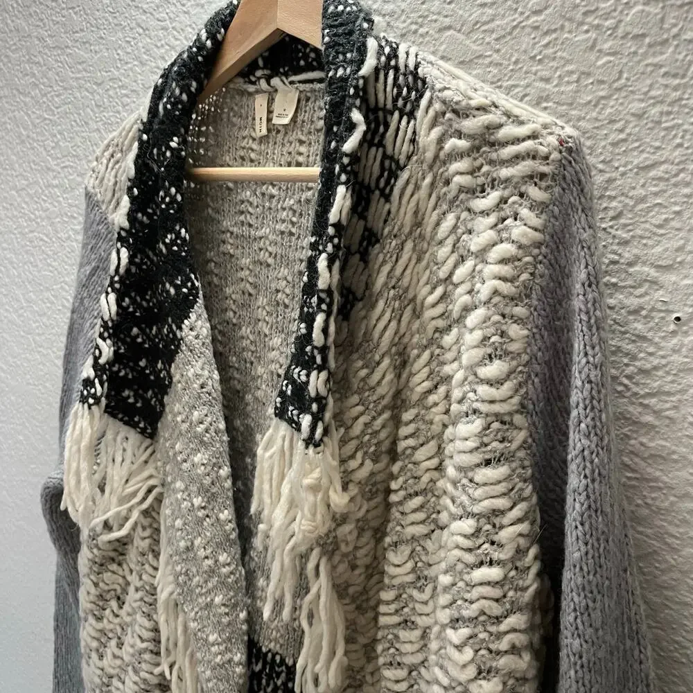 Anthropologie Moth Amba Fringe Open Front Sweater Cardigan Boho M Wool Alpaca - Picture 6 of 8